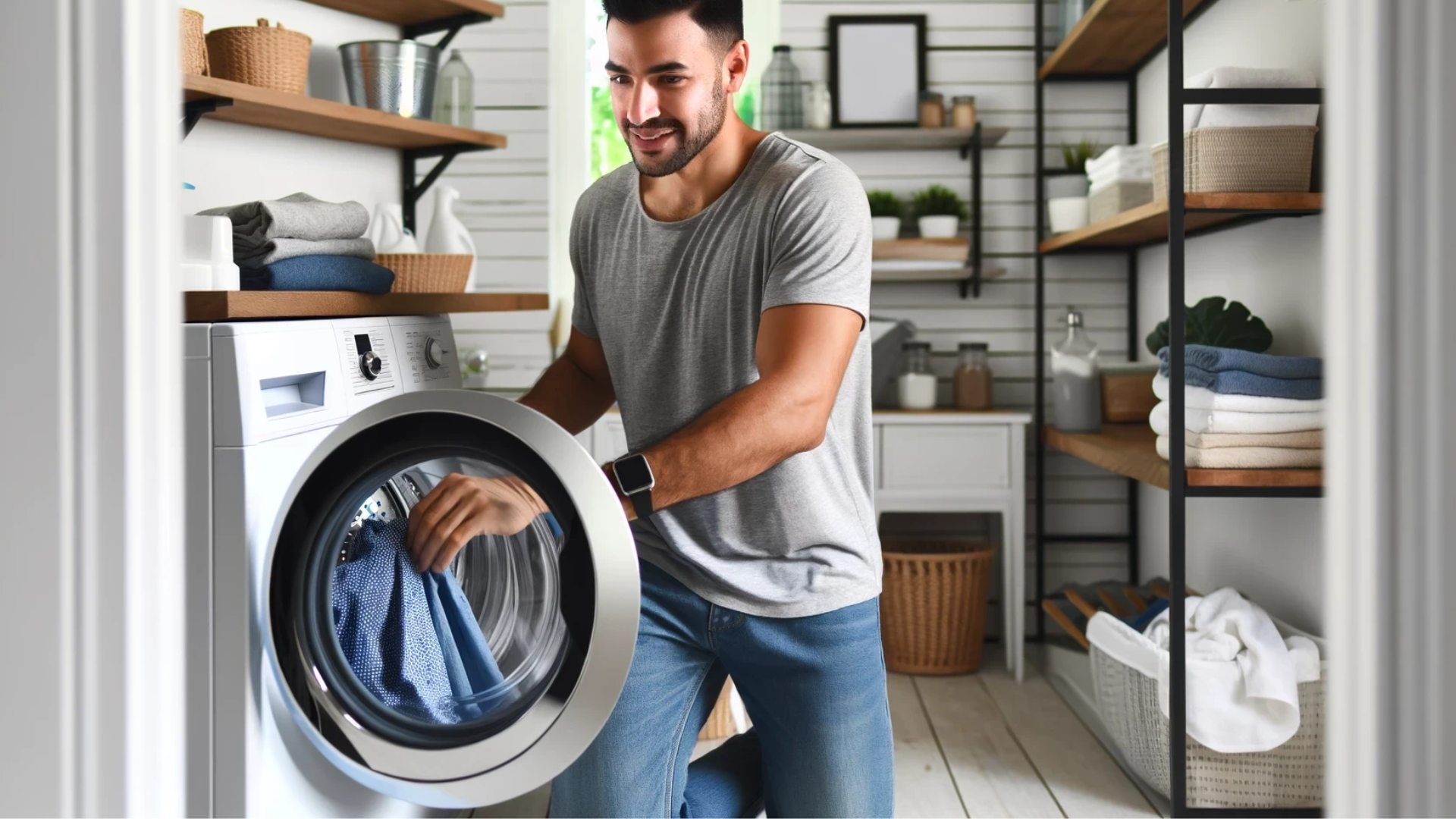 Laundry day just got a little brighter: Enjoying simple chores with a smile.