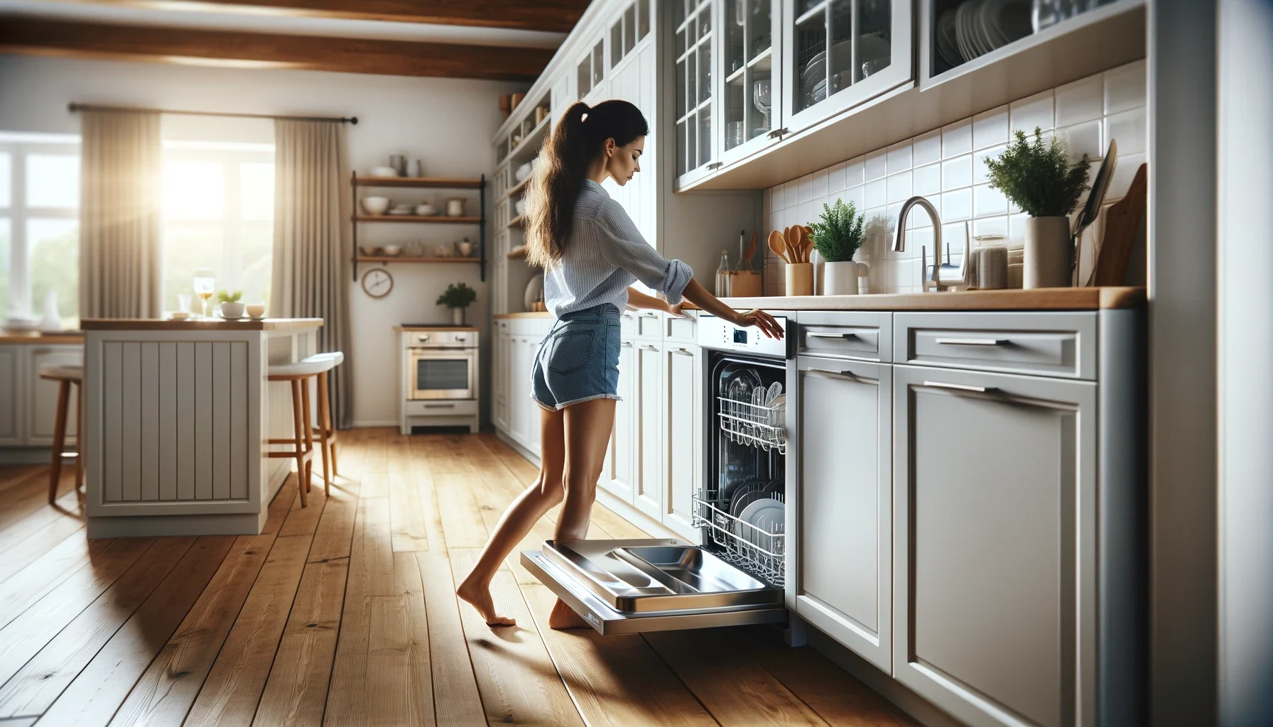 Homeowner fixing a broken dishwasher door handle