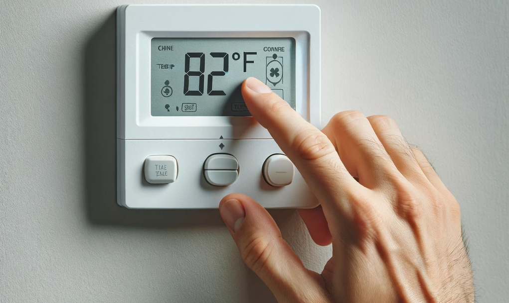 Hand adjusting the temperature on a wall thermostat to troubleshoot why the AC won't start.