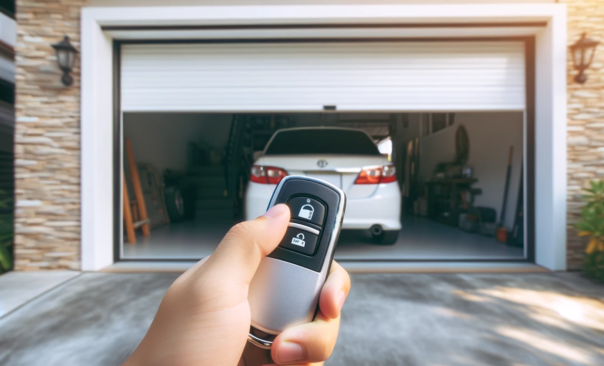 Image of a technician aligning garage door opener safety sensors.