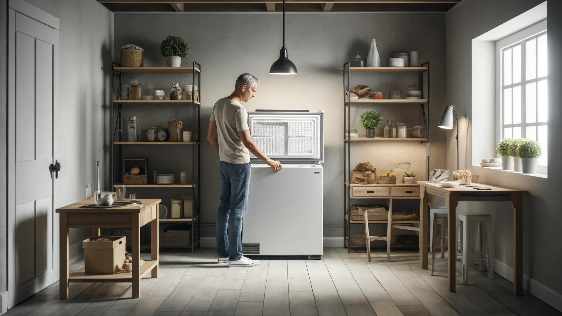 A homeowner inspecting the seal on his freezer